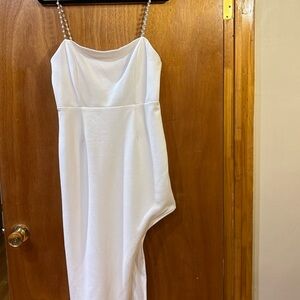 Elegant White Dress with Pearl Straps